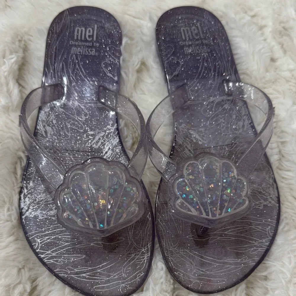 Mini Melissa Children’s Glass Glitter  Iridescent Shell Sandals Size 13